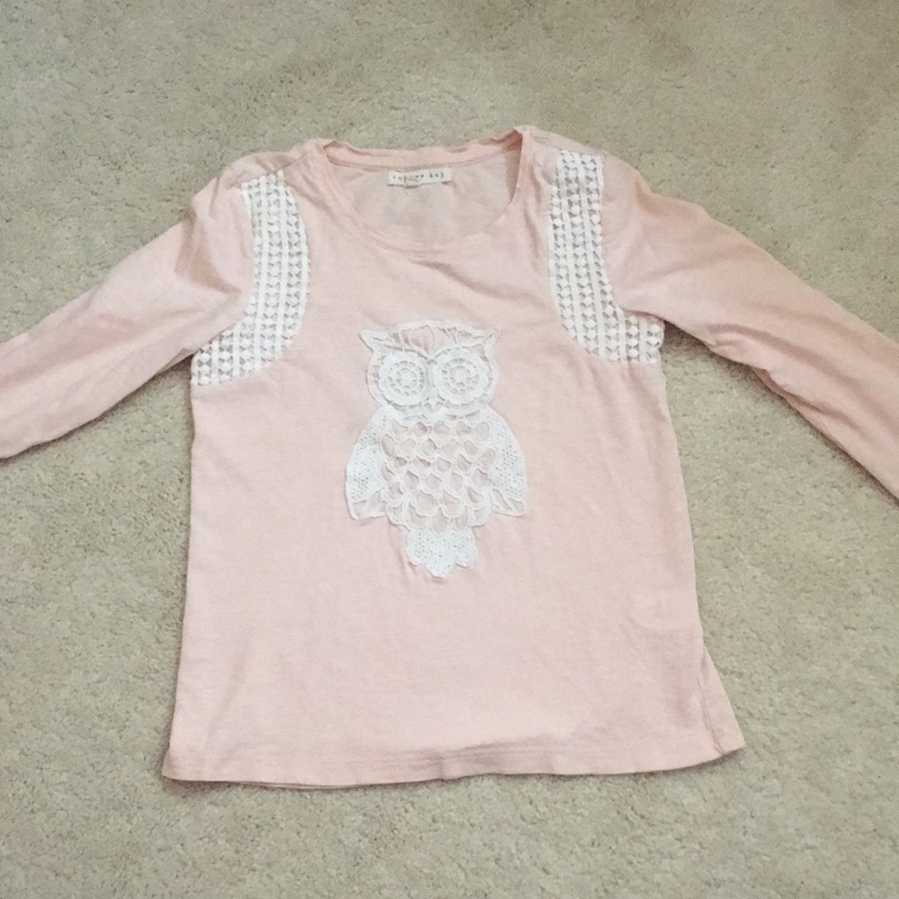Little girls pink LS shirt w embroidered owl SZ 7